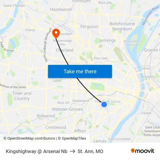Kingshighway @ Arsenal Nb to St. Ann, MO map
