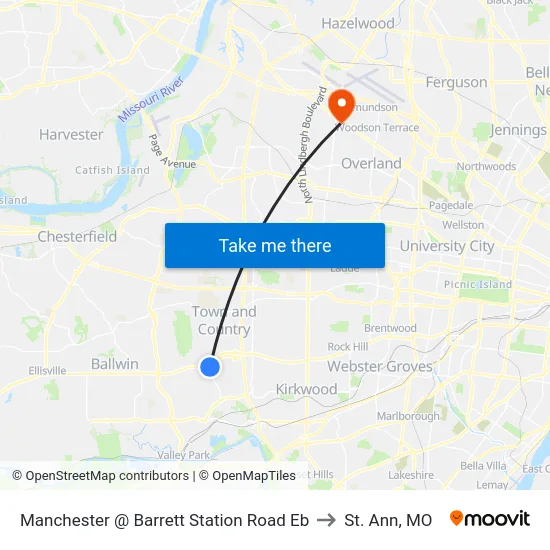 Manchester @ Barrett Station Road Eb to St. Ann, MO map