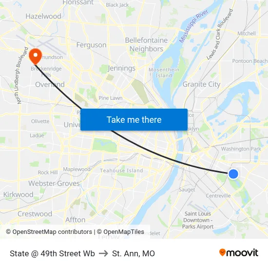 State @ 49th Street Wb to St. Ann, MO map