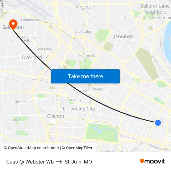 Cass @ Webster Wb to St. Ann, MO map