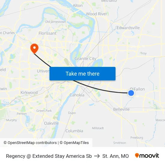 Regency @ Extended Stay America Sb to St. Ann, MO map