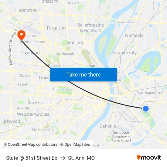 State @ 51st Street Eb to St. Ann, MO map
