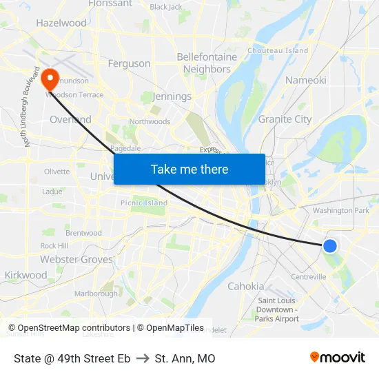 State @ 49th Street Eb to St. Ann, MO map