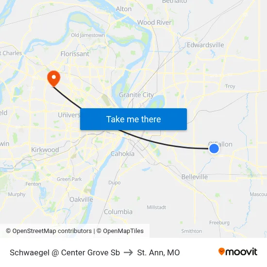 Schwaegel @ Center Grove Sb to St. Ann, MO map