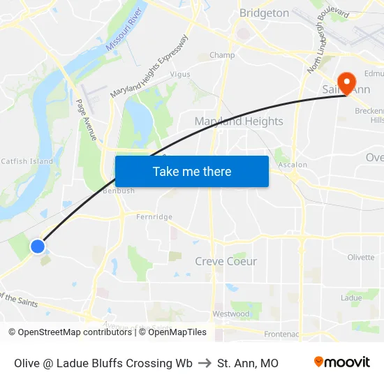 Olive @ Ladue Bluffs Crossing Wb to St. Ann, MO map