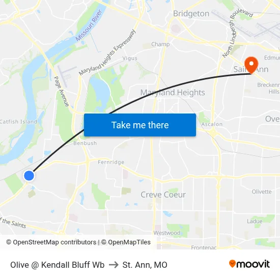 Olive @ Kendall Bluff Wb to St. Ann, MO map
