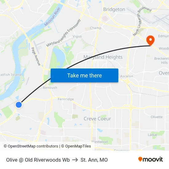 Olive @ Old Riverwoods Wb to St. Ann, MO map