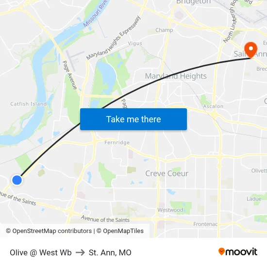 Olive @ West Wb to St. Ann, MO map