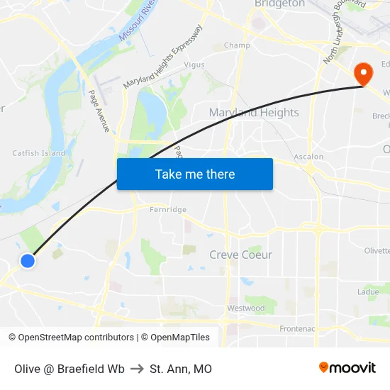 Olive @ Braefield Wb to St. Ann, MO map
