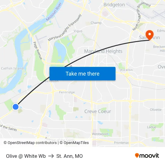 Olive @ White Wb to St. Ann, MO map