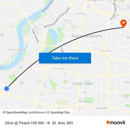 Olive @ Peach Hill Wb to St. Ann, MO map