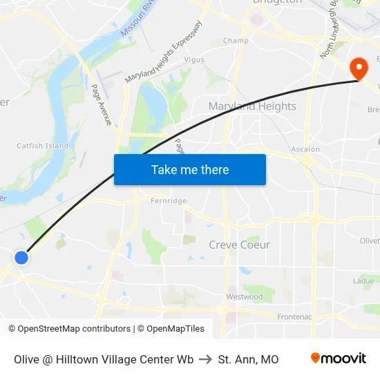 Olive @ Hilltown Village Center Wb to St. Ann, MO map