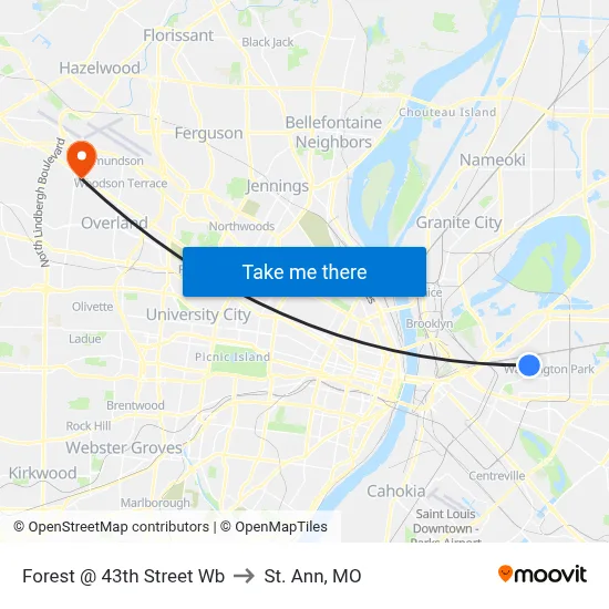 Forest @ 43th Street Wb to St. Ann, MO map