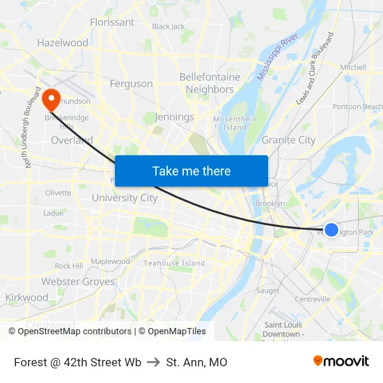 Forest @ 42th Street Wb to St. Ann, MO map