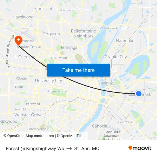Forest @ Kingshighway Wb to St. Ann, MO map