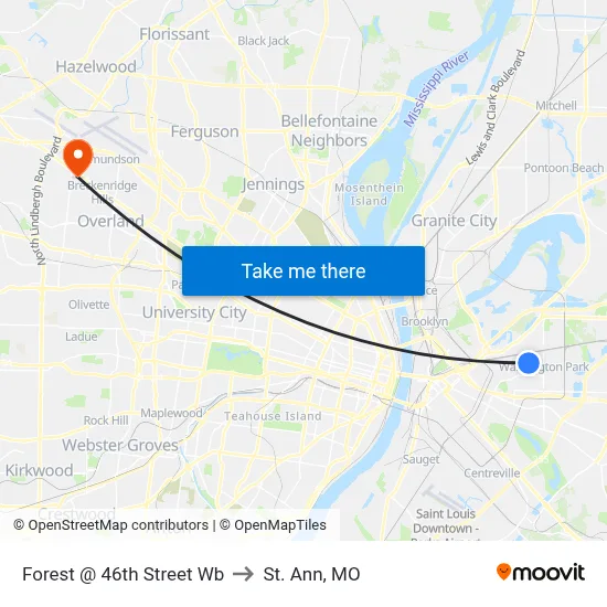 Forest @ 46th Street Wb to St. Ann, MO map