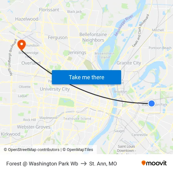 Forest @ Washington Park Wb to St. Ann, MO map