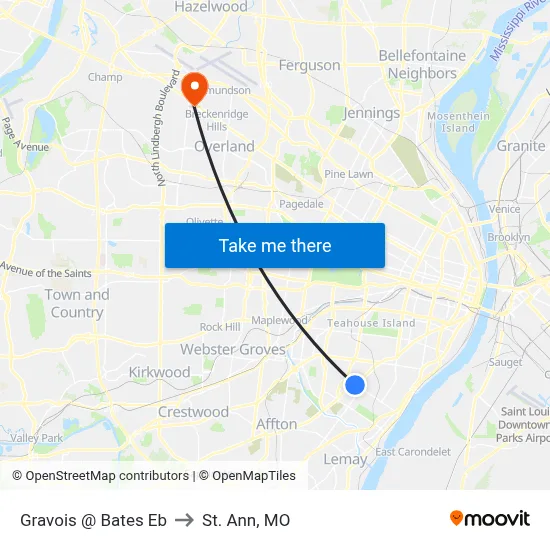 Gravois @ Bates Eb to St. Ann, MO map