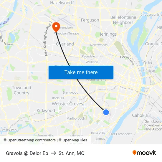 Gravois @ Delor Eb to St. Ann, MO map