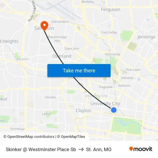 Skinker @ Westminster Place Sb to St. Ann, MO map