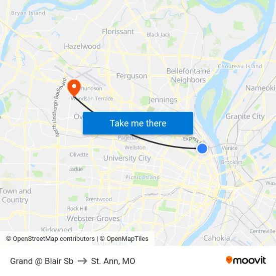 Grand @ Blair Sb to St. Ann, MO map