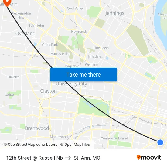 12th Street @ Russell Nb to St. Ann, MO map