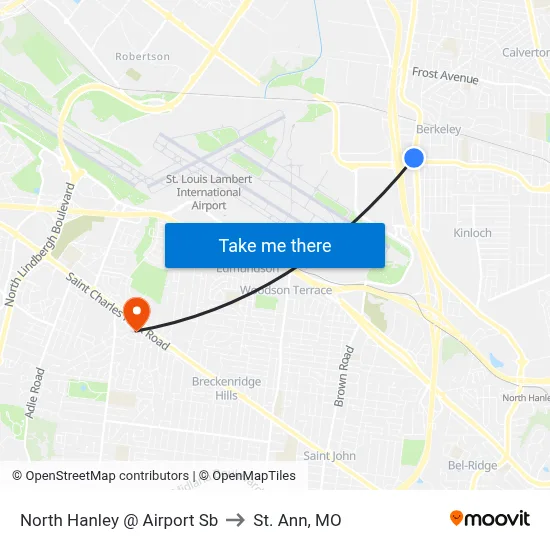 North Hanley @ Airport Sb to St. Ann, MO map