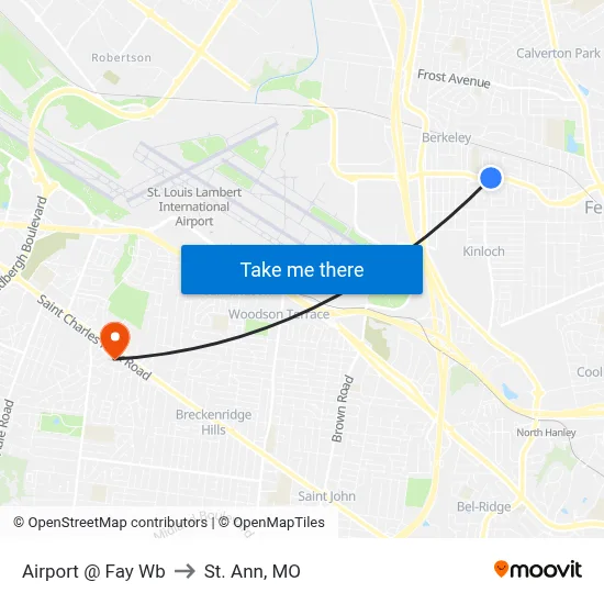 Airport @ Fay Wb to St. Ann, MO map