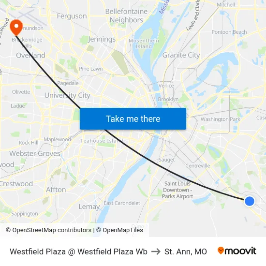 Westfield Plaza @ Westfield Plaza Wb to St. Ann, MO map