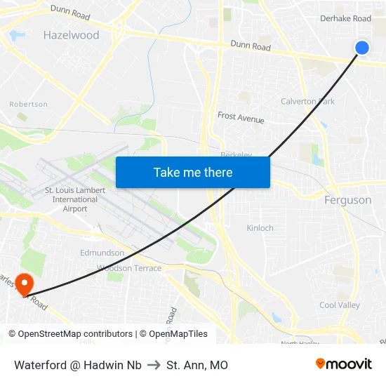 Waterford @ Hadwin Nb to St. Ann, MO map