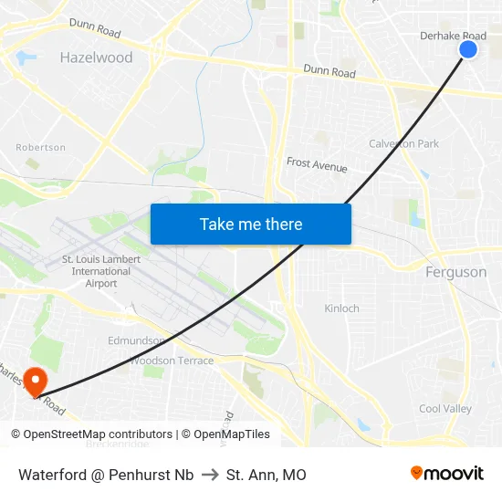 Waterford @ Penhurst Nb to St. Ann, MO map