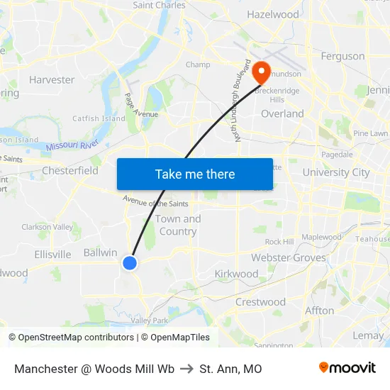 Manchester @ Woods Mill Wb to St. Ann, MO map