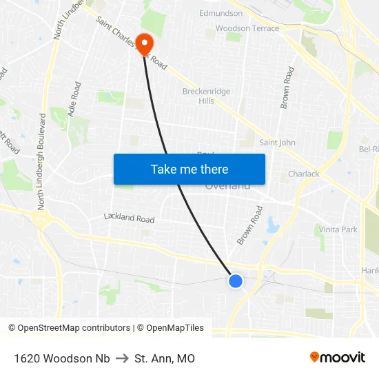 1620 Woodson Nb to St. Ann, MO map