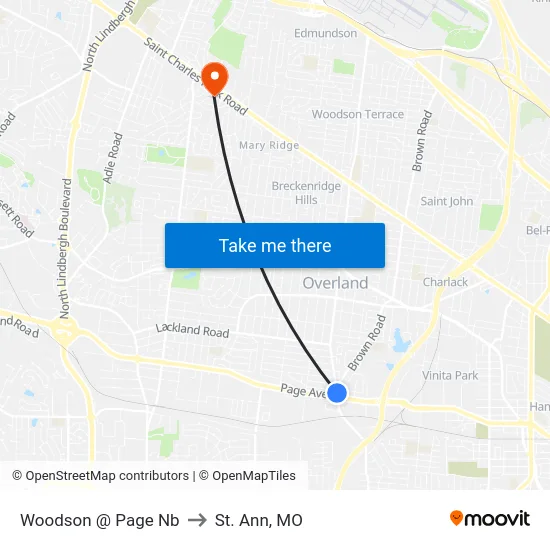 Woodson @ Page Nb to St. Ann, MO map