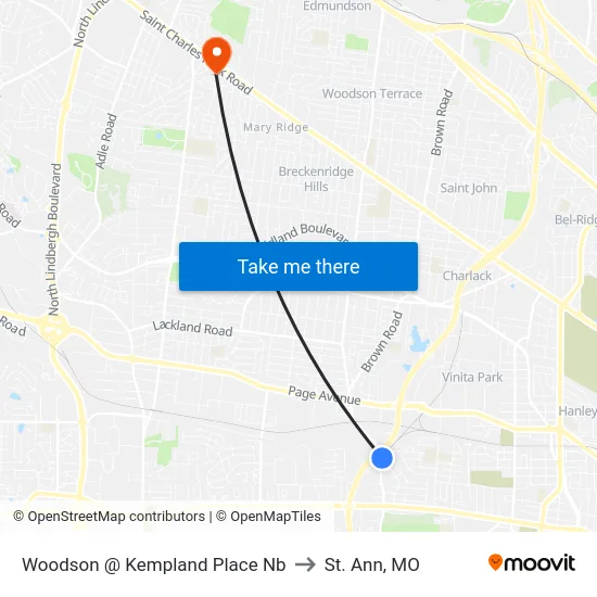 Woodson @ Kempland Place Nb to St. Ann, MO map