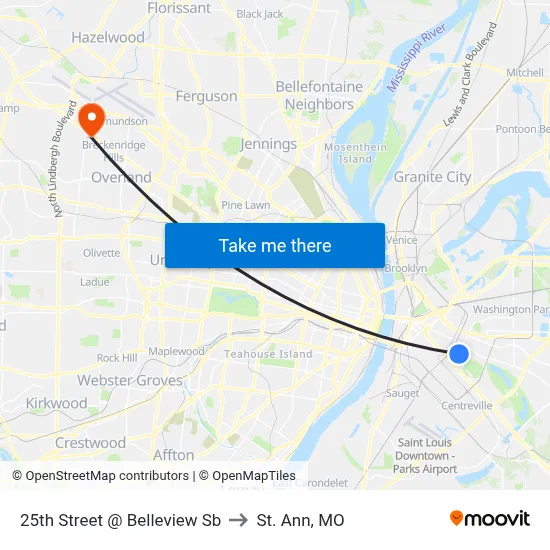 25th Street @ Belleview Sb to St. Ann, MO map