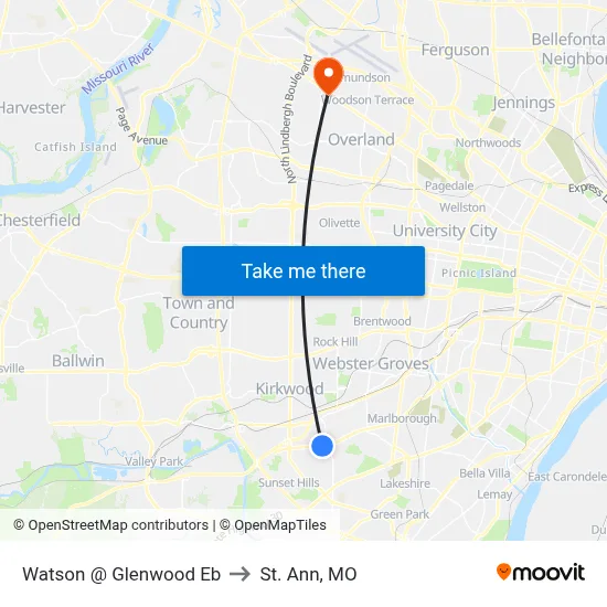 Watson @ Glenwood Eb to St. Ann, MO map