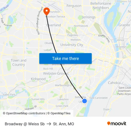 Broadway @ Weiss Sb to St. Ann, MO map