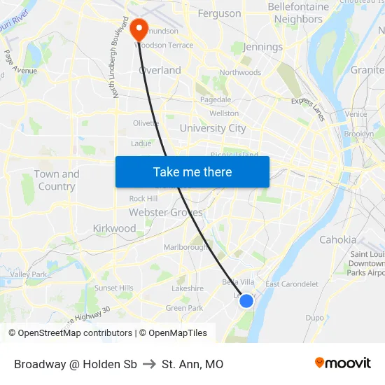 Broadway @ Holden Sb to St. Ann, MO map