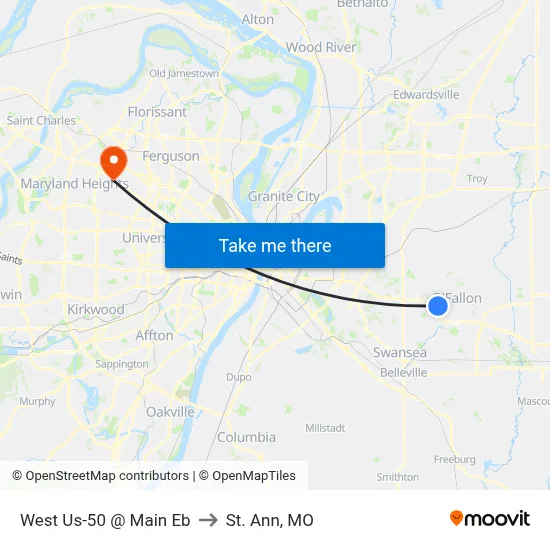 West Us-50 @ Main Eb to St. Ann, MO map