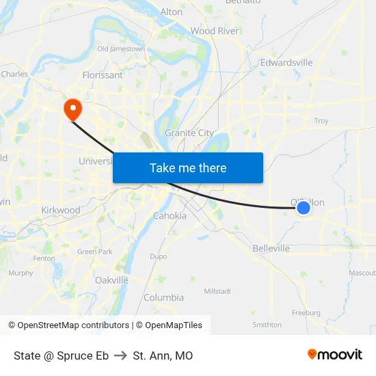 State @ Spruce Eb to St. Ann, MO map