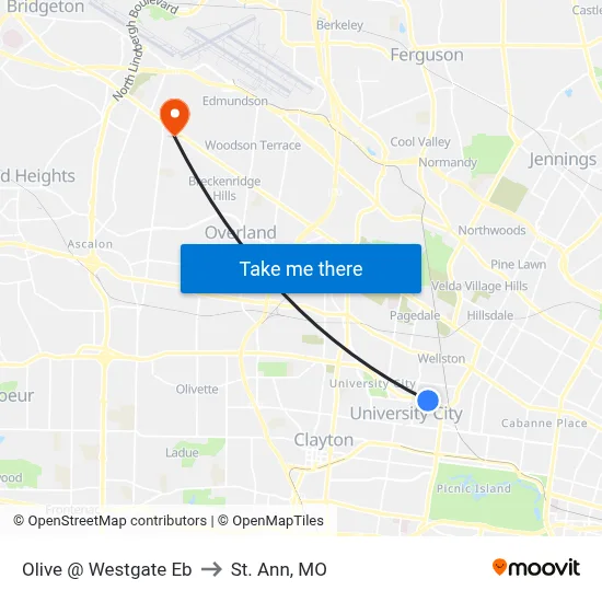 Olive @ Westgate Eb to St. Ann, MO map