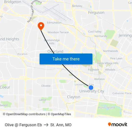 Olive @ Ferguson Eb to St. Ann, MO map
