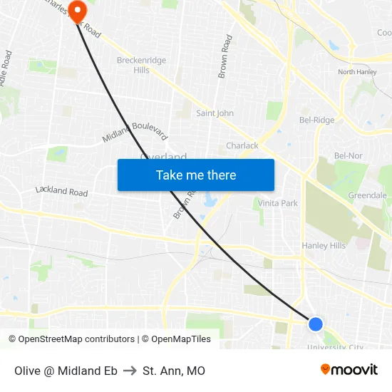 Olive @ Midland Eb to St. Ann, MO map
