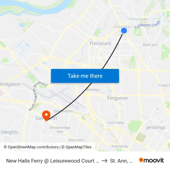 New Halls Ferry @ Leisurewood Court Sb to St. Ann, MO map