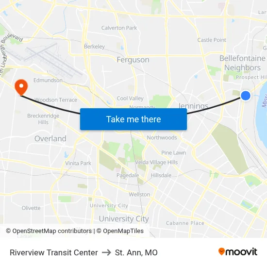 Riverview Transit Center to St. Ann, MO map
