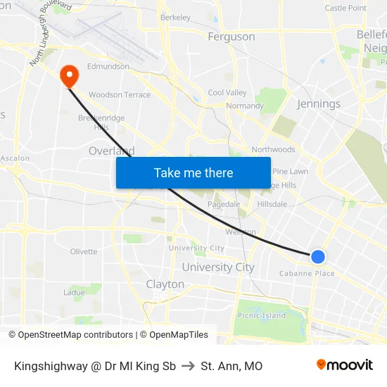 Kingshighway @ Dr Ml King Sb to St. Ann, MO map
