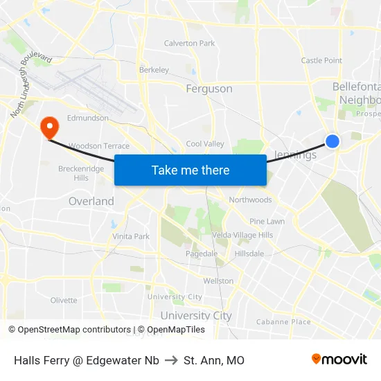 Halls Ferry @ Edgewater Nb to St. Ann, MO map