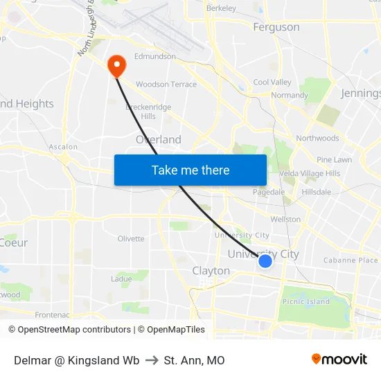 Delmar @ Kingsland Wb to St. Ann, MO map
