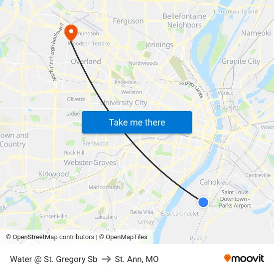 Water @ St. Gregory Sb to St. Ann, MO map